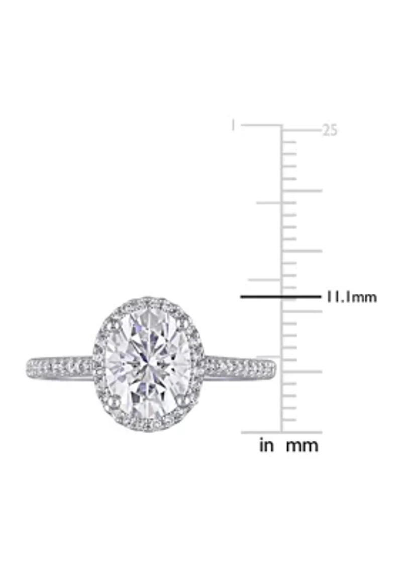 Lab Created 1 ct. t.w. Oval-Cut Moissanite and 1/ Diamond Halo Engagement Ring 14k White Gold