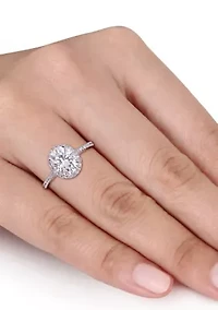 Lab Created 1 ct. t.w. Oval-Cut Moissanite and 1/ Diamond Halo Engagement Ring 14k White Gold