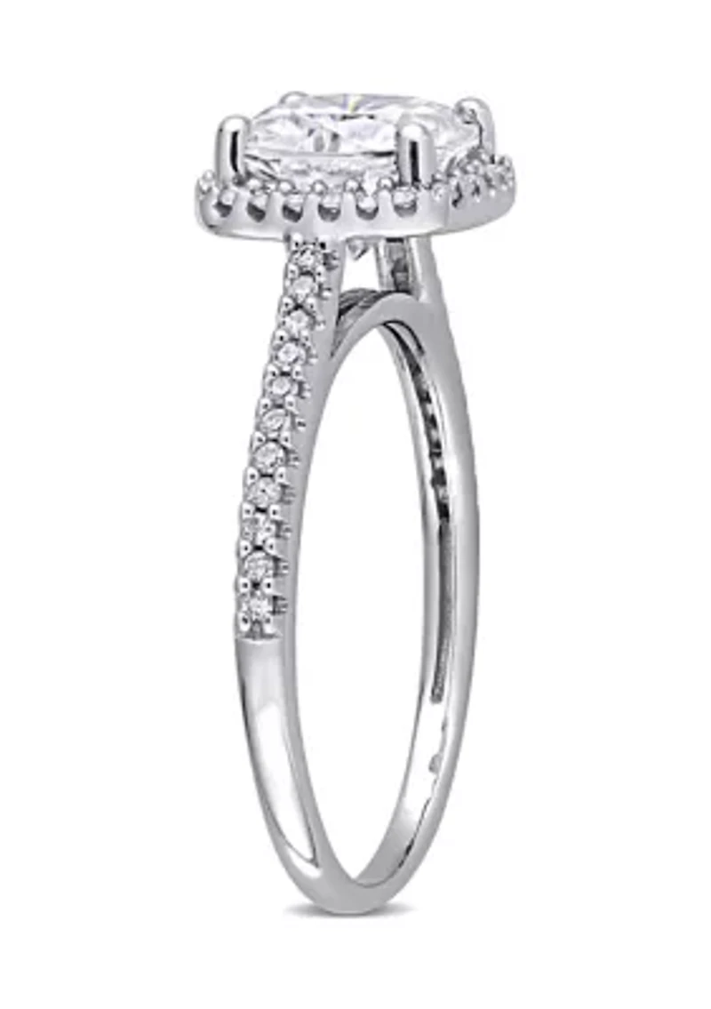 Lab Created 2 ct. t.w. Cushion-Cut Moissanite and 1/4 Diamond Halo Engagement Ring 14k White Gold