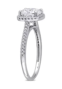 Lab Created 2 ct. t.w. Cushion-Cut Moissanite and 1/4 Diamond Halo Engagement Ring 14k White Gold