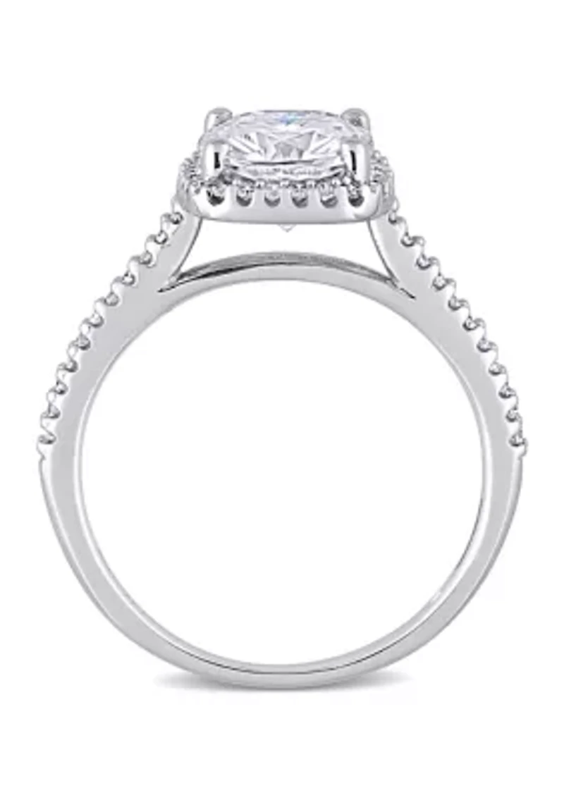 Lab Created 2 ct. t.w. Cushion-Cut Moissanite and 1/4 Diamond Halo Engagement Ring 14k White Gold
