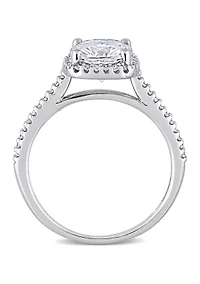 Lab Created 2 ct. t.w. Cushion-Cut Moissanite and 1/4 Diamond Halo Engagement Ring 14k White Gold