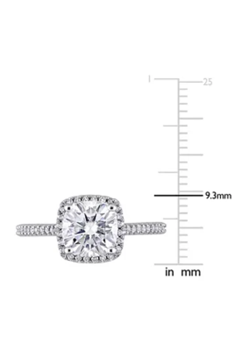 Lab Created 2 ct. t.w. Cushion-Cut Moissanite and 1/4 Diamond Halo Engagement Ring 14k White Gold