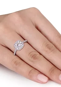Lab Created 2 ct. t.w. Cushion-Cut Moissanite and 1/4 Diamond Halo Engagement Ring 14k White Gold