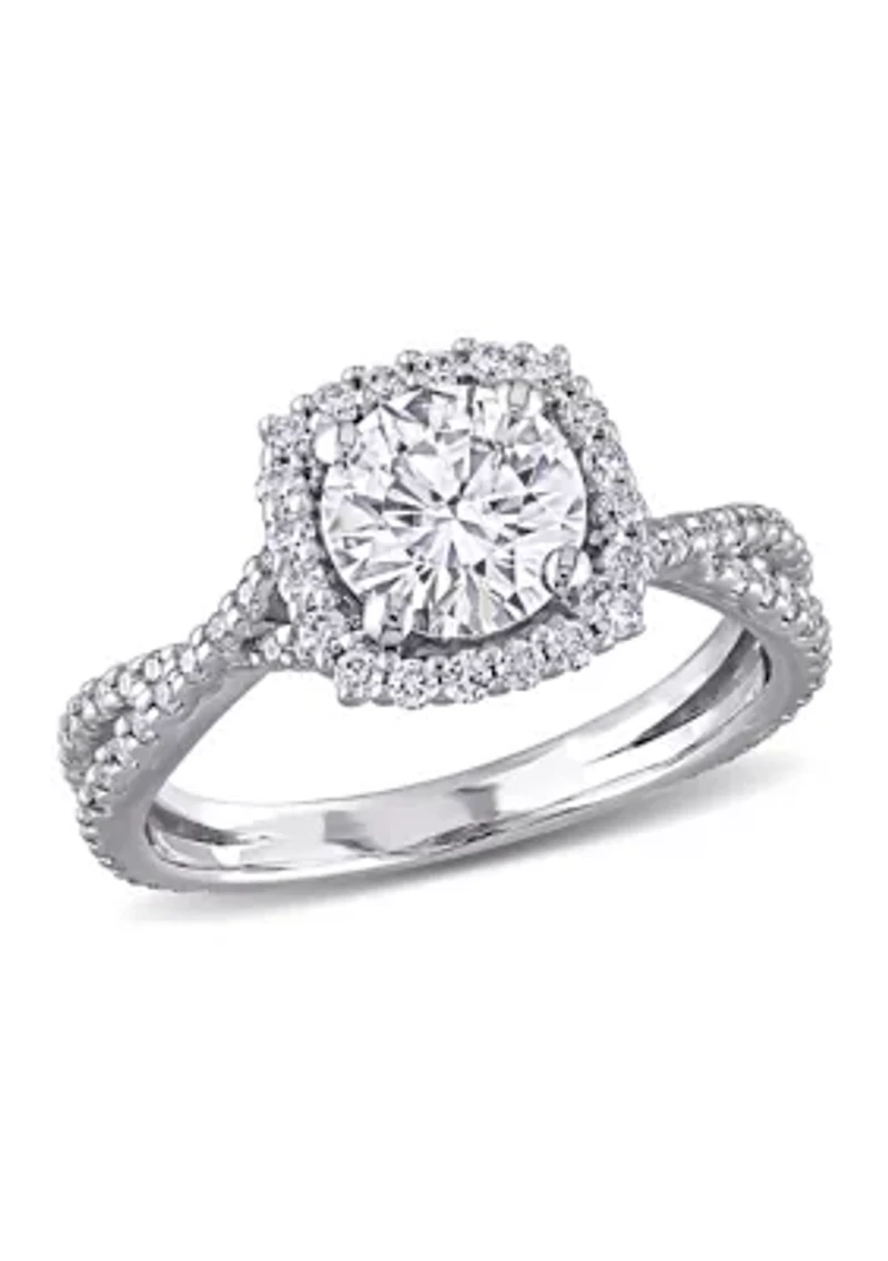 1.5 ct. t.w. Lab Created Moissanite Square Halo Crossover Engagement Ring 10K White Gold