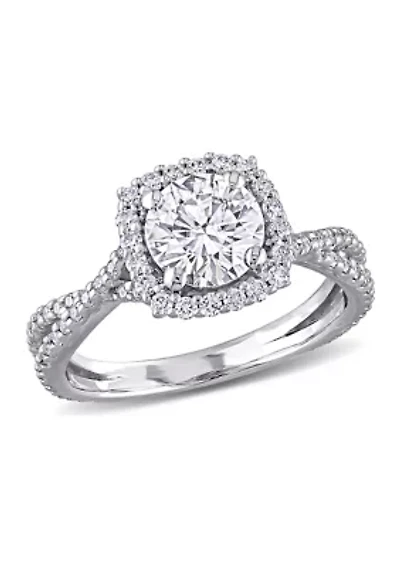1.5 ct. t.w. Lab Created Moissanite Square Halo Crossover Engagement Ring 10K White Gold