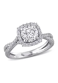 1.5 ct. t.w. Lab Created Moissanite Square Halo Crossover Engagement Ring 10K White Gold