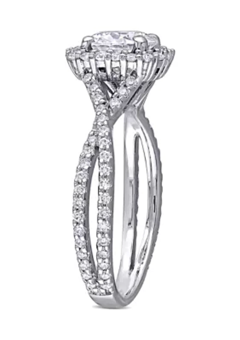 1.5 ct. t.w. Lab Created Moissanite Square Halo Crossover Engagement Ring 10K White Gold
