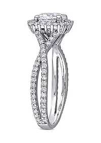 1.5 ct. t.w. Lab Created Moissanite Square Halo Crossover Engagement Ring 10K White Gold