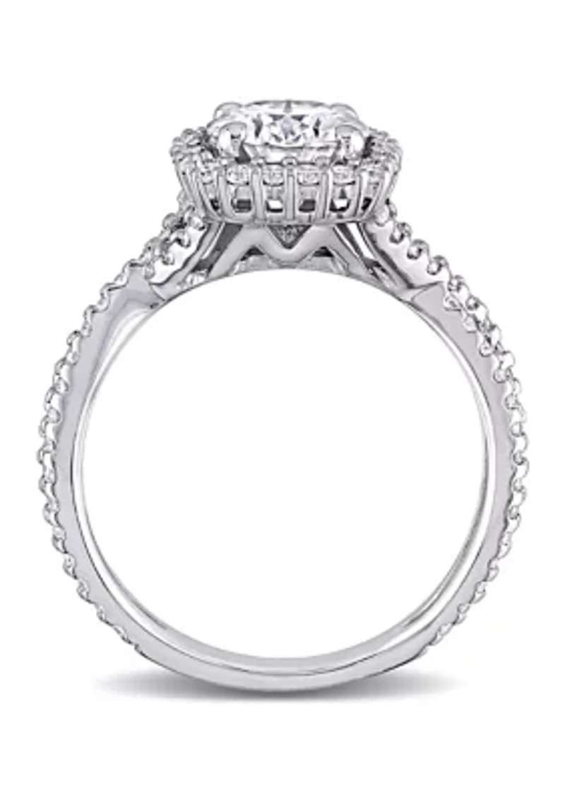 1.5 ct. t.w. Lab Created Moissanite Square Halo Crossover Engagement Ring 10K White Gold