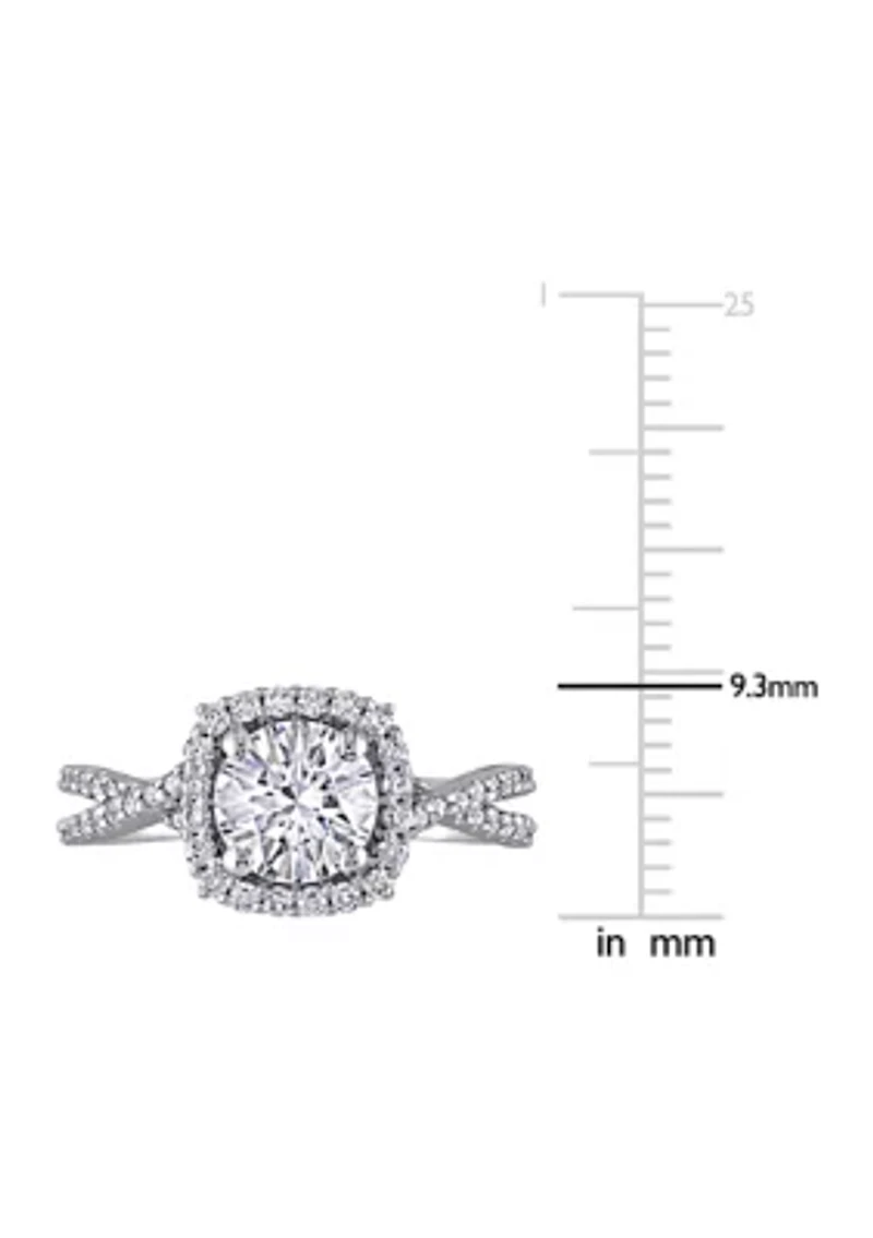 1.5 ct. t.w. Lab Created Moissanite Square Halo Crossover Engagement Ring 10K White Gold