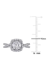 1.5 ct. t.w. Lab Created Moissanite Square Halo Crossover Engagement Ring 10K White Gold