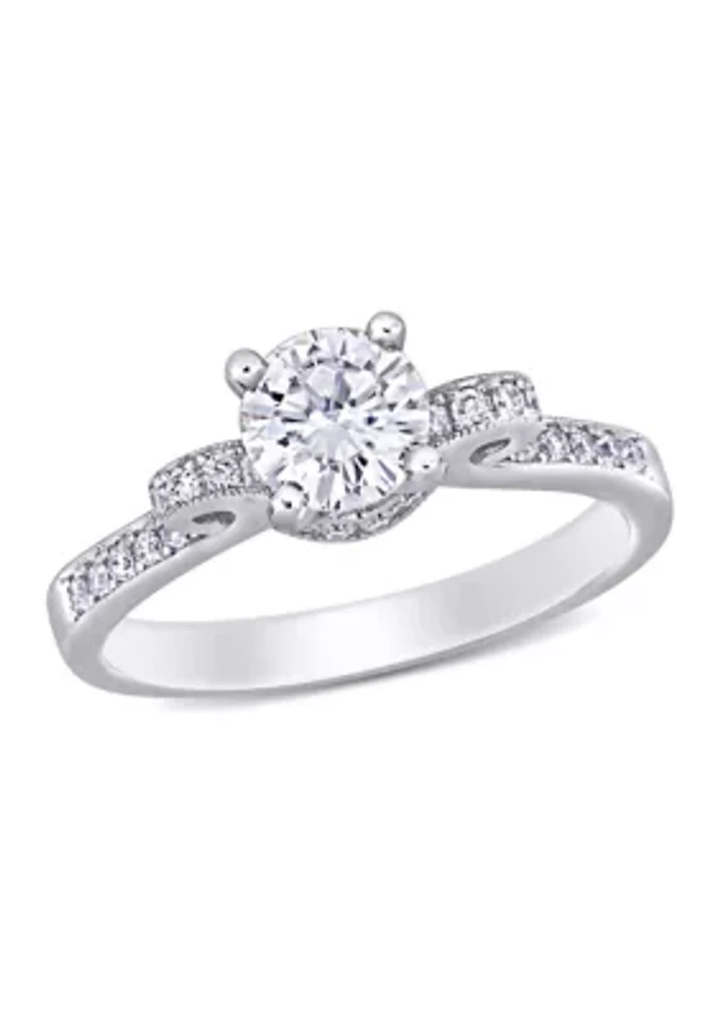 Lab Created 3/4 ct. t.w. Moissanite and 1/4 Diamond Engagement Ring 14k White Gold