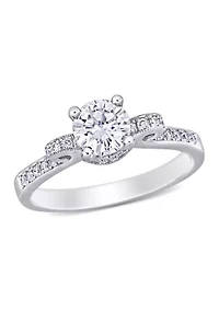 Lab Created 3/4 ct. t.w. Moissanite and 1/4 Diamond Engagement Ring 14k White Gold