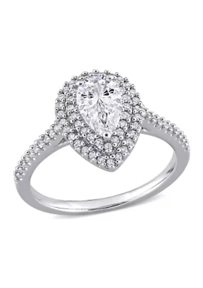1 ct. t.w. Moissanite and 1/3 Diamond Teardrop Halo Engagement Ring 14k White Gold