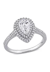 1 ct. t.w. Moissanite and 1/3 Diamond Teardrop Halo Engagement Ring 14k White Gold
