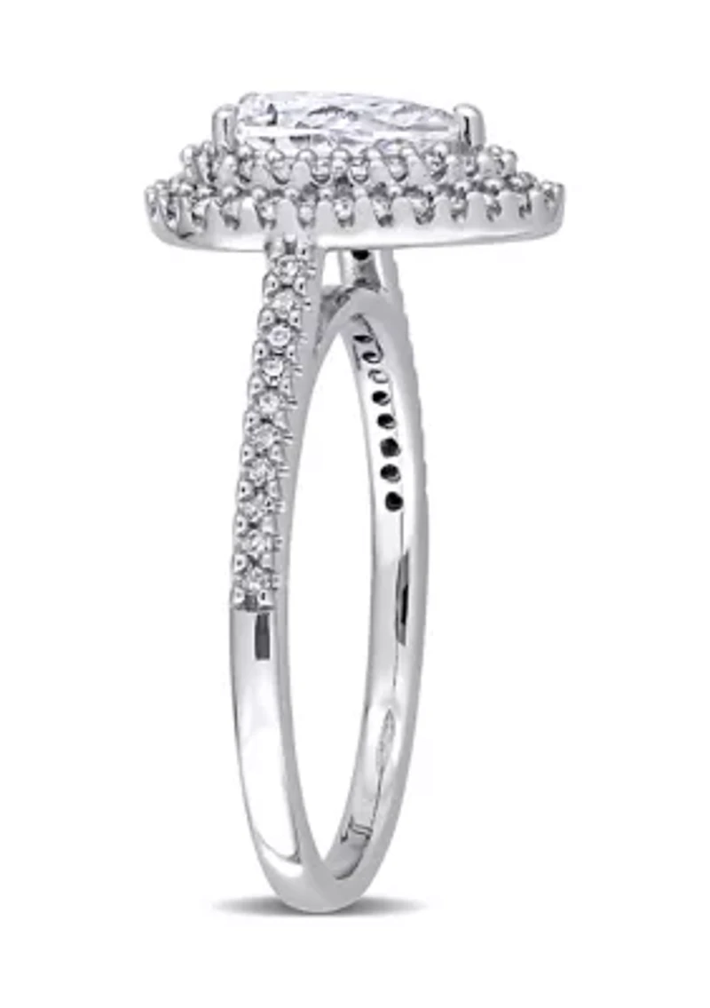 1 ct. t.w. Moissanite and 1/3 Diamond Teardrop Halo Engagement Ring 14k White Gold