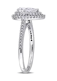 1 ct. t.w. Moissanite and 1/3 Diamond Teardrop Halo Engagement Ring 14k White Gold