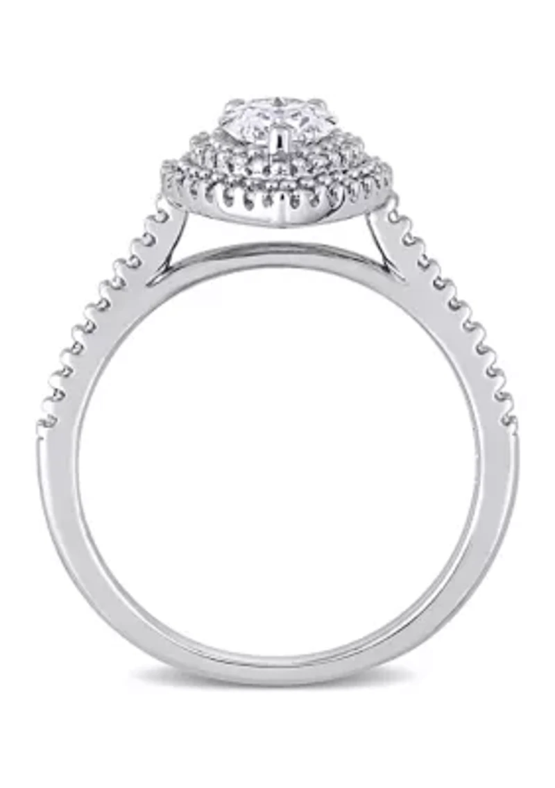 1 ct. t.w. Moissanite and 1/3 Diamond Teardrop Halo Engagement Ring 14k White Gold
