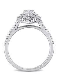 1 ct. t.w. Moissanite and 1/3 Diamond Teardrop Halo Engagement Ring 14k White Gold