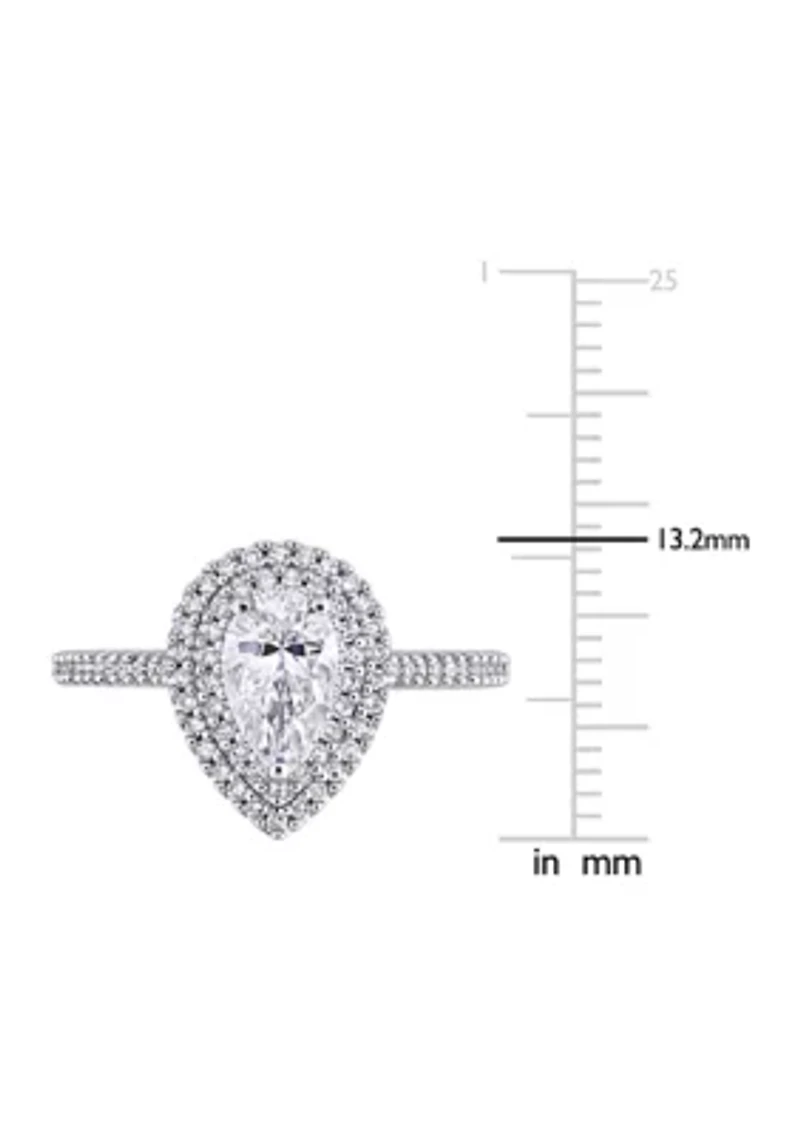 1 ct. t.w. Moissanite and 1/3 Diamond Teardrop Halo Engagement Ring 14k White Gold
