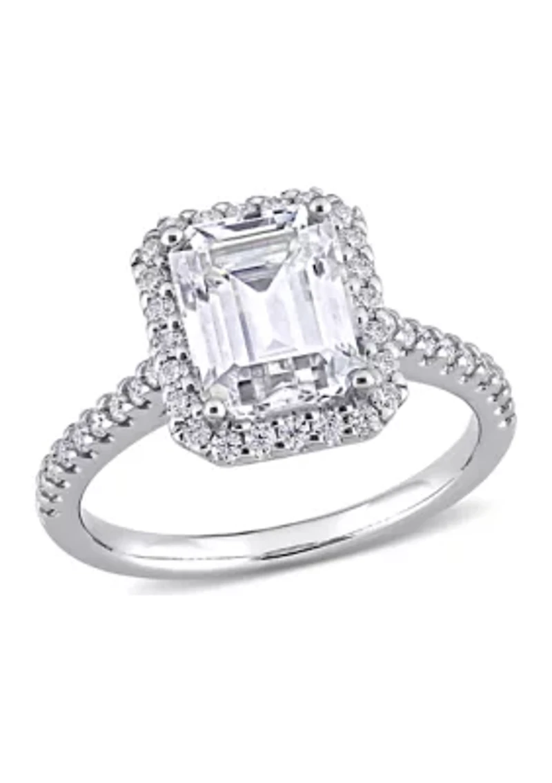 3.4 ct. t.w. Emerald-Cut Moissanite Halo Engagement Ring 10K White Gold