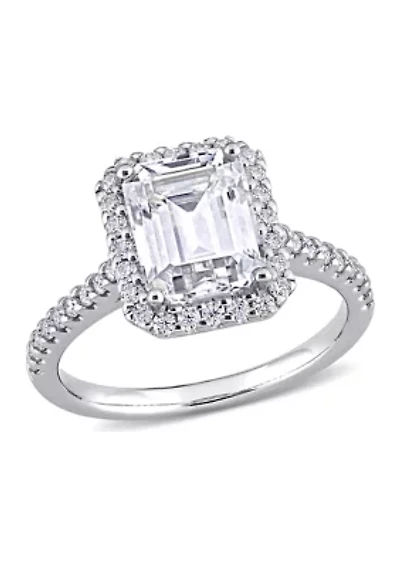 3.4 ct. t.w. Emerald-Cut Moissanite Halo Engagement Ring 10K White Gold