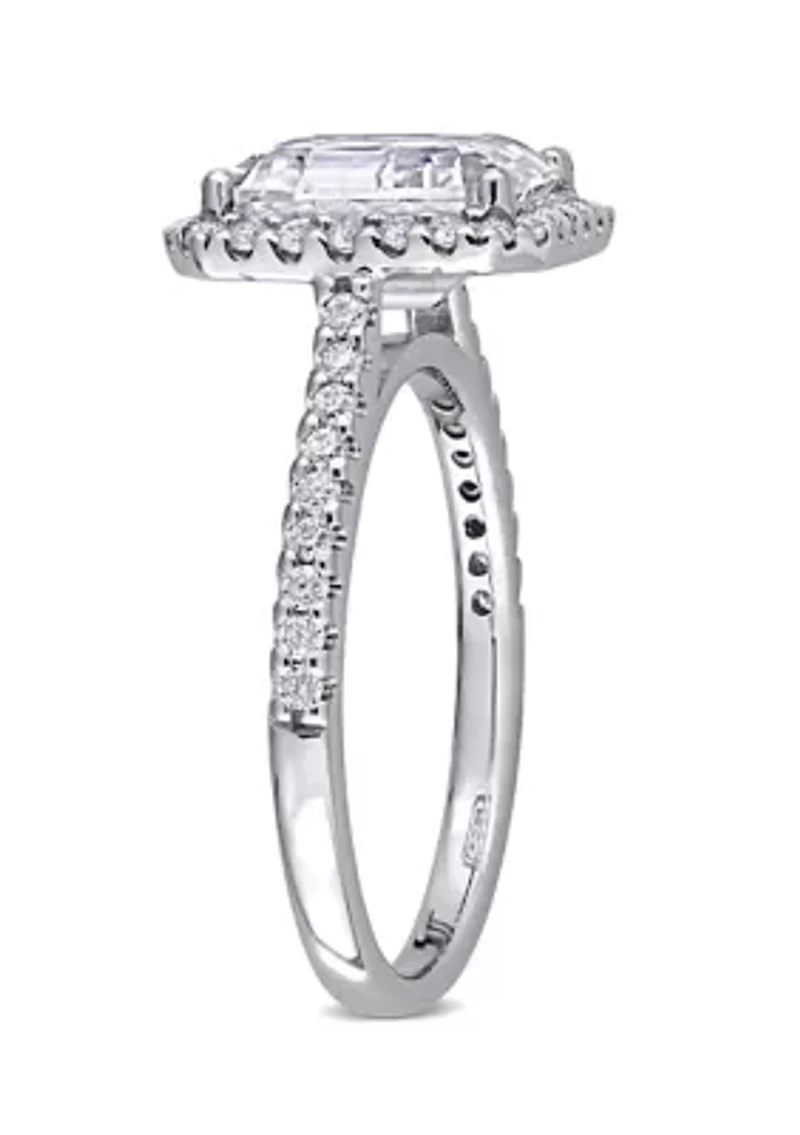3.4 ct. t.w. Emerald-Cut Moissanite Halo Engagement Ring 10K White Gold