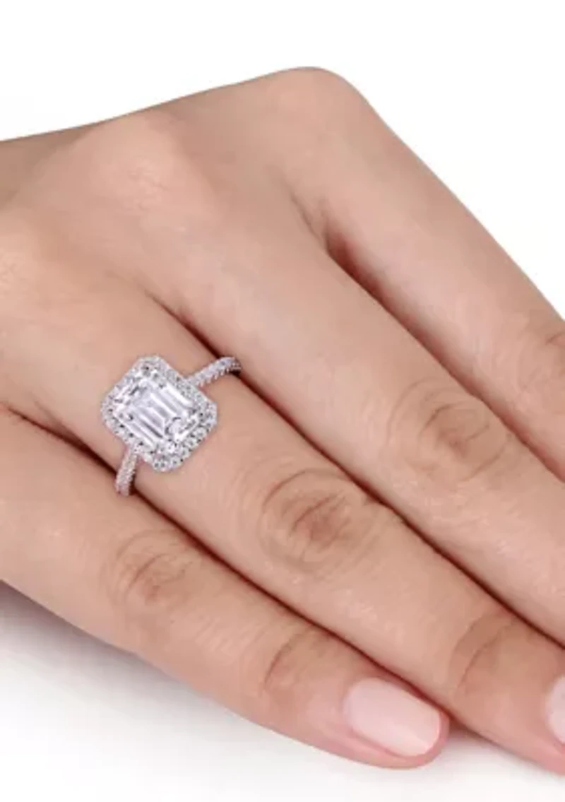3.4 ct. t.w. Emerald-Cut Moissanite Halo Engagement Ring 10K White Gold