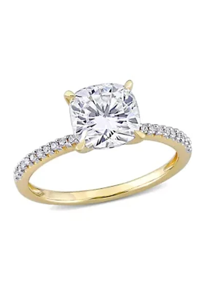 Lab Created 2 ct. t.w. Moissanite and 1/10 Diamond Solitaire Engagement Ring 14k Yellow Gold