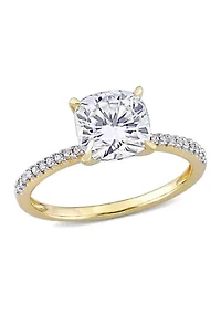 Lab Created 2 ct. t.w. Moissanite and 1/10 Diamond Solitaire Engagement Ring 14k Yellow Gold