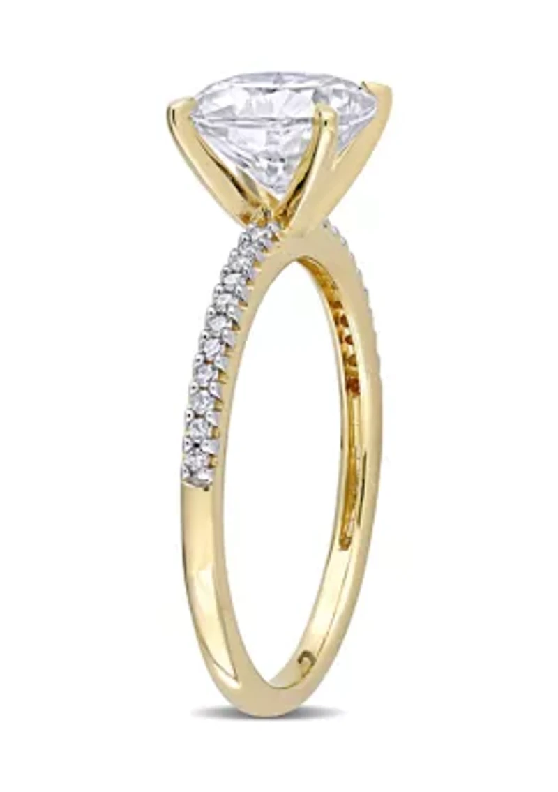 Lab Created 2 ct. t.w. Moissanite and 1/10 Diamond Solitaire Engagement Ring 14k Yellow Gold