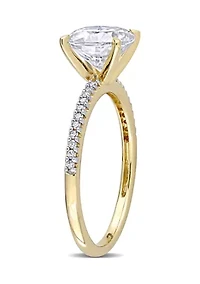 Lab Created 2 ct. t.w. Moissanite and 1/10 Diamond Solitaire Engagement Ring 14k Yellow Gold
