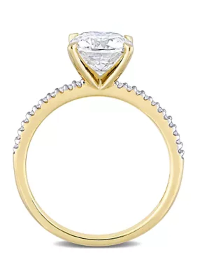 Lab Created 2 ct. t.w. Moissanite and 1/10 Diamond Solitaire Engagement Ring 14k Yellow Gold