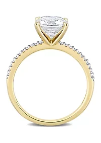 Lab Created 2 ct. t.w. Moissanite and 1/10 Diamond Solitaire Engagement Ring 14k Yellow Gold