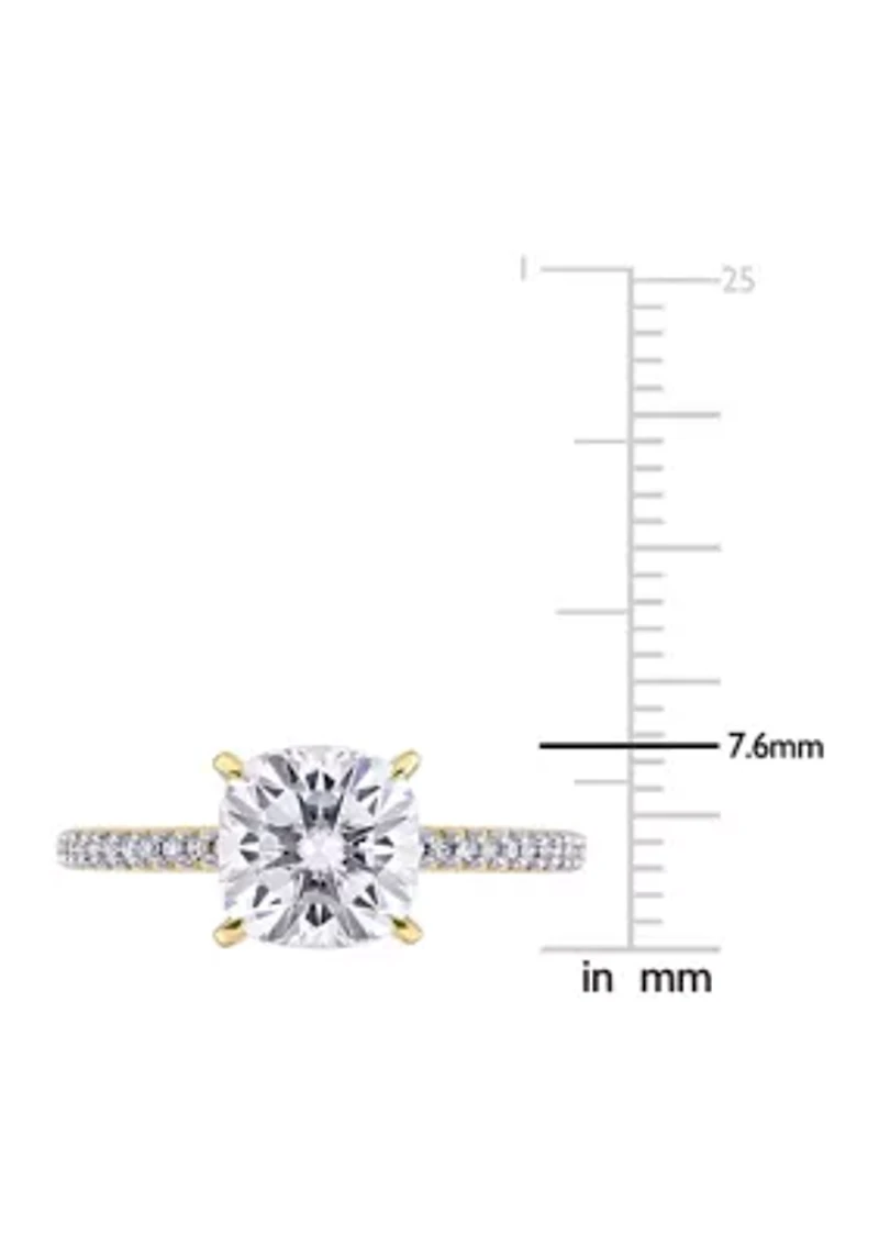 Lab Created 2 ct. t.w. Moissanite and 1/10 Diamond Solitaire Engagement Ring 14k Yellow Gold