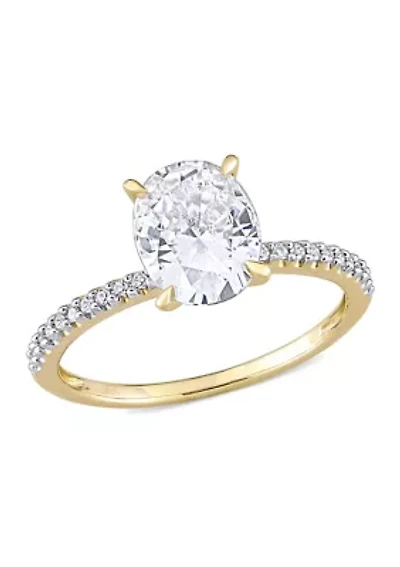 Lab Created 2 ct. t.w. Moissanite and 1/10 Diamond Oval Solitaire Engagement Ring 14k Yellow Gold