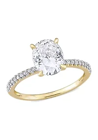 Lab Created 2 ct. t.w. Moissanite and 1/10 Diamond Oval Solitaire Engagement Ring 14k Yellow Gold