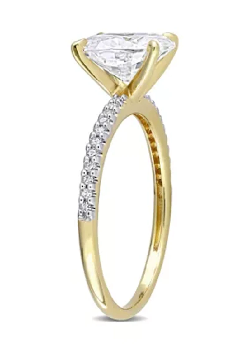 Lab Created 2 ct. t.w. Moissanite and 1/10 Diamond Oval Solitaire Engagement Ring 14k Yellow Gold
