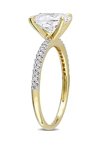 Lab Created 2 ct. t.w. Moissanite and 1/10 Diamond Oval Solitaire Engagement Ring 14k Yellow Gold