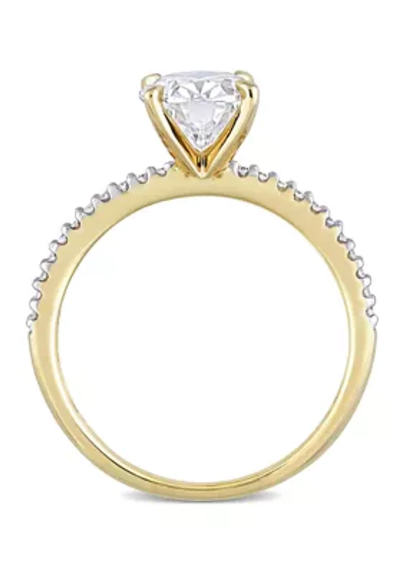 Lab Created 2 ct. t.w. Moissanite and 1/10 Diamond Oval Solitaire Engagement Ring 14k Yellow Gold