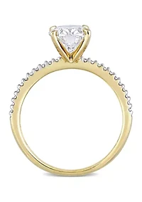 Lab Created 2 ct. t.w. Moissanite and 1/10 Diamond Oval Solitaire Engagement Ring 14k Yellow Gold