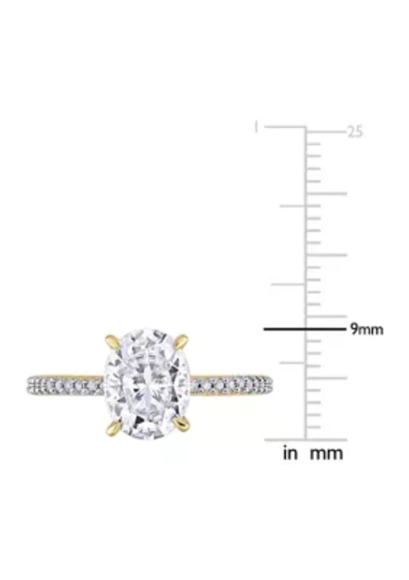 Lab Created 2 ct. t.w. Moissanite and 1/10 Diamond Oval Solitaire Engagement Ring 14k Yellow Gold
