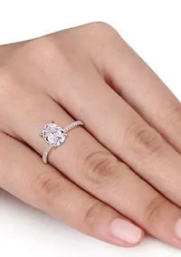 Lab Created 2 ct. t.w. Moissanite and 1/10 Diamond Oval Solitaire Engagement Ring 14k Yellow Gold
