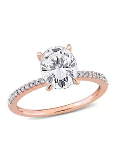 Lab Created 2 ct. t.w. Moissanite and 1/10 Diamond Oval Solitaire Engagement Ring 14k Rose Gold