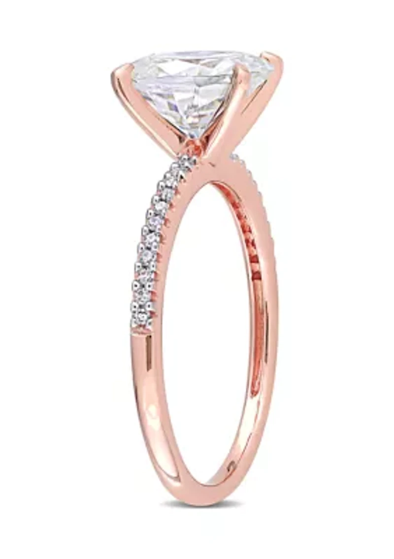 Lab Created 2 ct. t.w. Moissanite and 1/10 Diamond Oval Solitaire Engagement Ring 14k Rose Gold