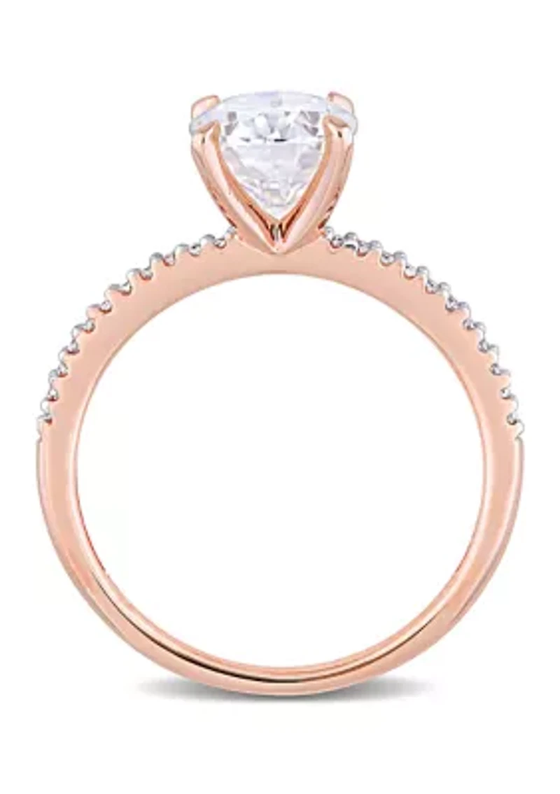 Lab Created 2 ct. t.w. Moissanite and 1/10 Diamond Oval Solitaire Engagement Ring 14k Rose Gold