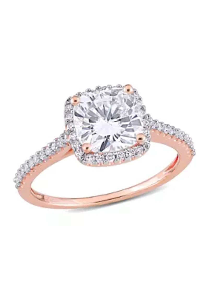 Lab Created 2 ct. t.w. Moissanite and 1/4 Diamond Cushion-Cut Halo Engagement Ring 14k Rose Gold