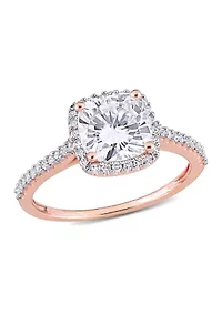 Lab Created 2 ct. t.w. Moissanite and 1/4 Diamond Cushion-Cut Halo Engagement Ring 14k Rose Gold