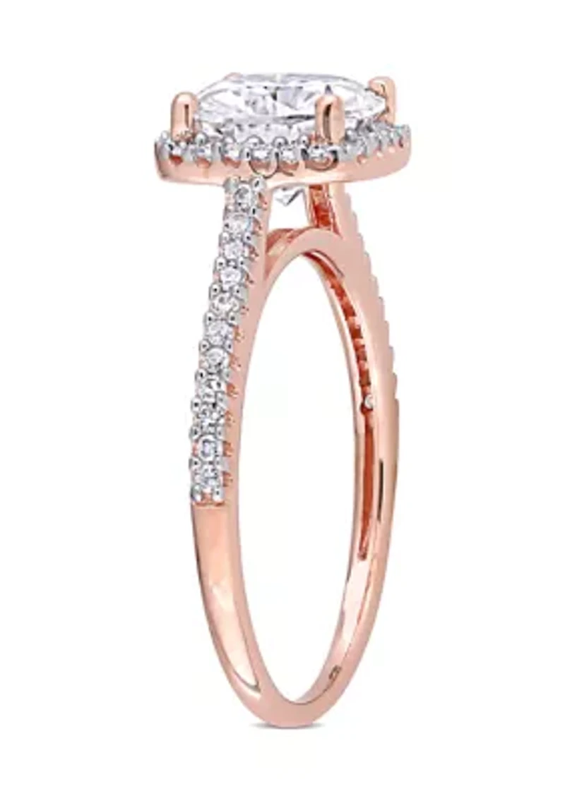 Lab Created 2 ct. t.w. Moissanite and 1/4 Diamond Cushion-Cut Halo Engagement Ring 14k Rose Gold